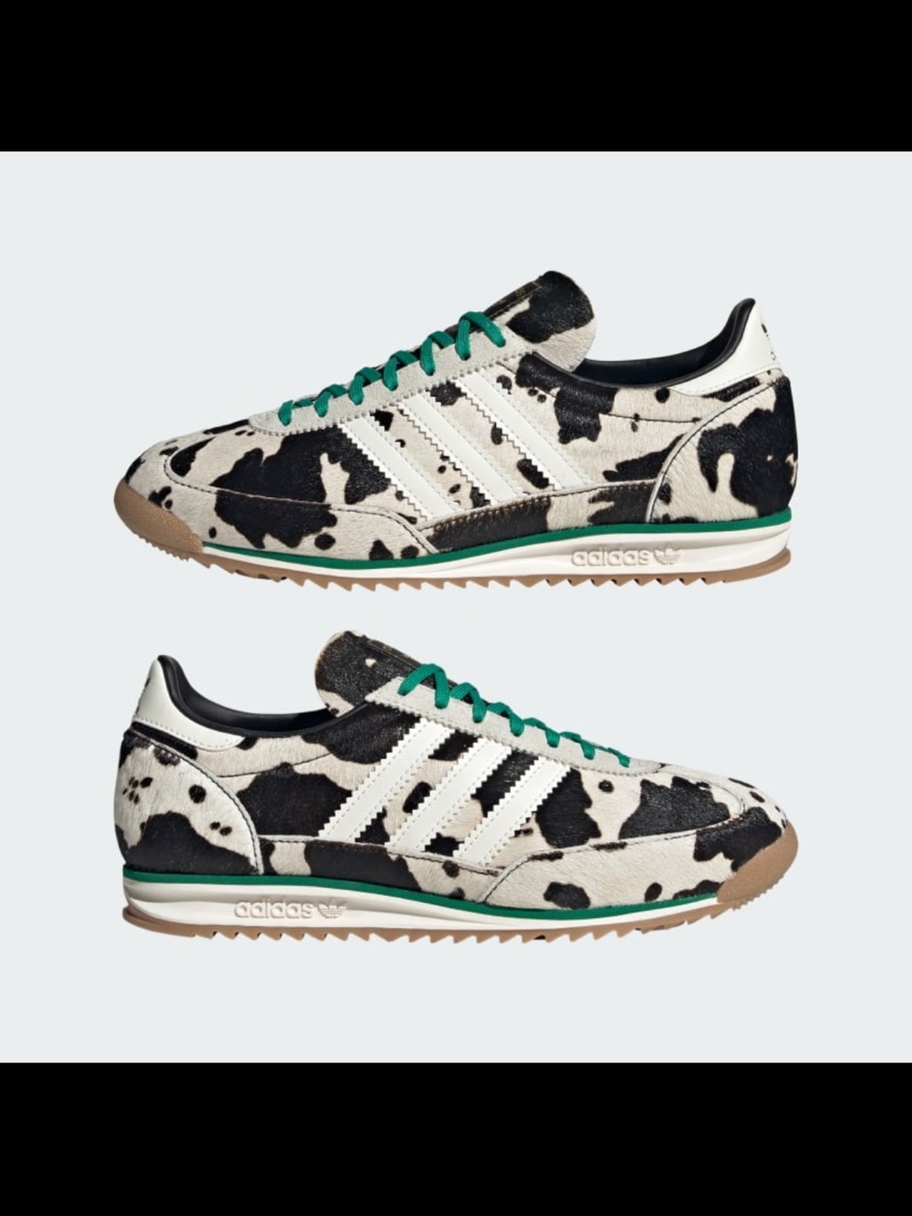adidas Cow-Print Retro Trainers in Black, White & Green